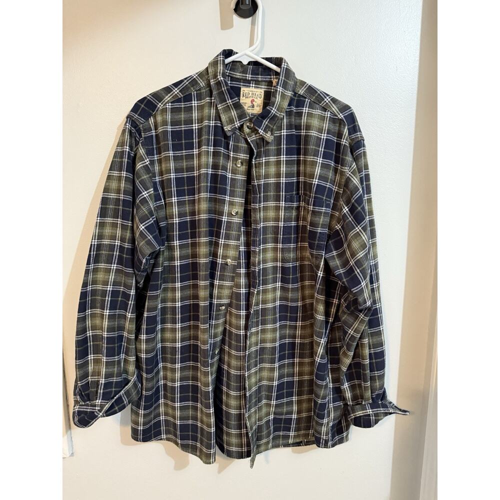 Redhead Blue Green Plaid Flannel Button Down Shirt XL